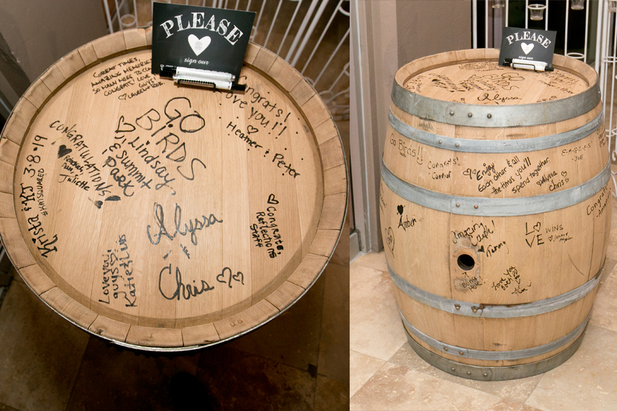 Signing barrel at wedding in place of a book.  Use as a table in your new home.
